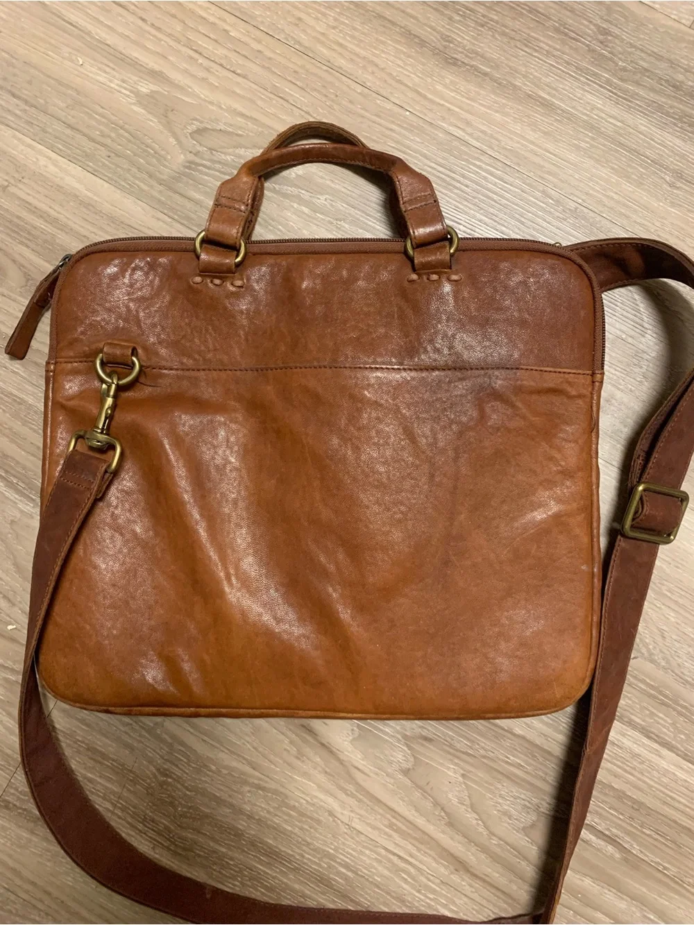 Lucky Brand Brown Leather Embroidered Floral Laptop Bag